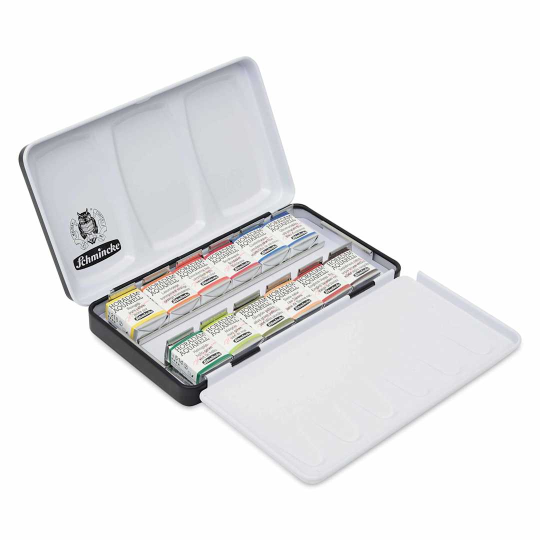 Open in modal - Schmincke Horadam Aquarell Watercolor Pans - Blick Exclusive! Set of 12, Summer and Autumn, Half Pans