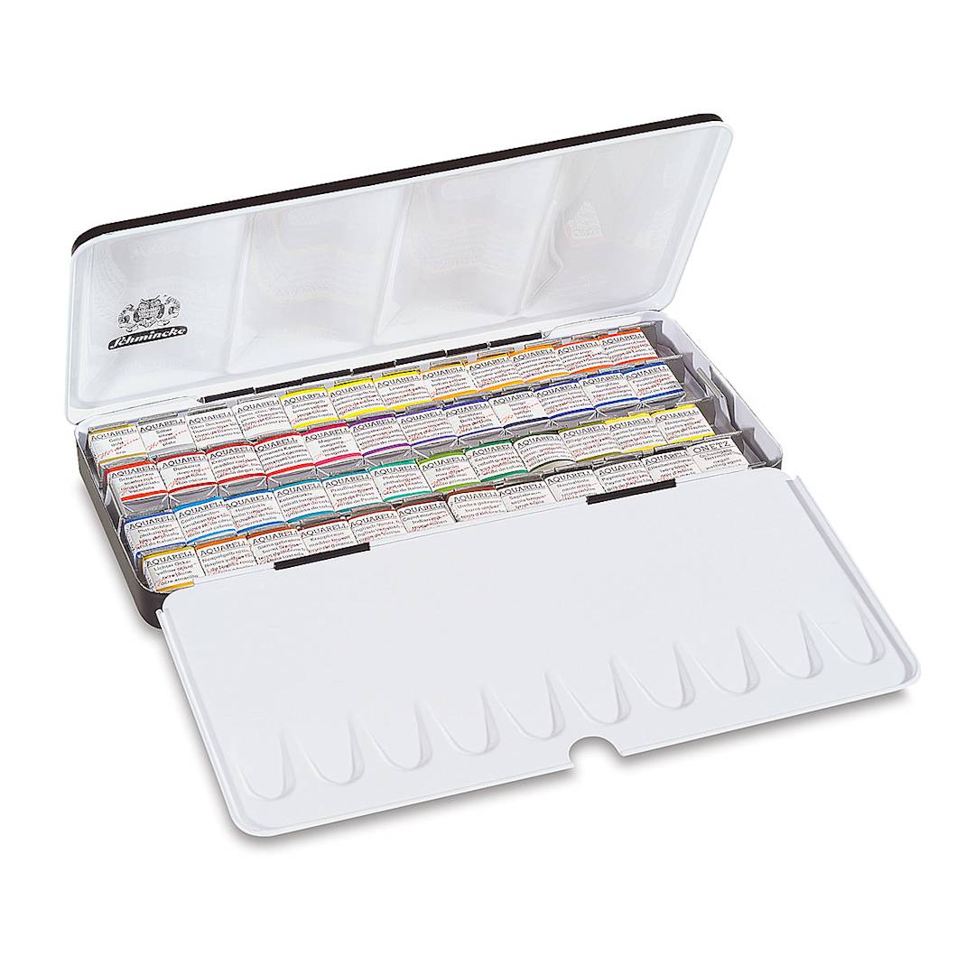 Open in modal - Schmincke Horadam Aquarell Watercolor Pans - Set of 48, Assorted Colors, Half Pans