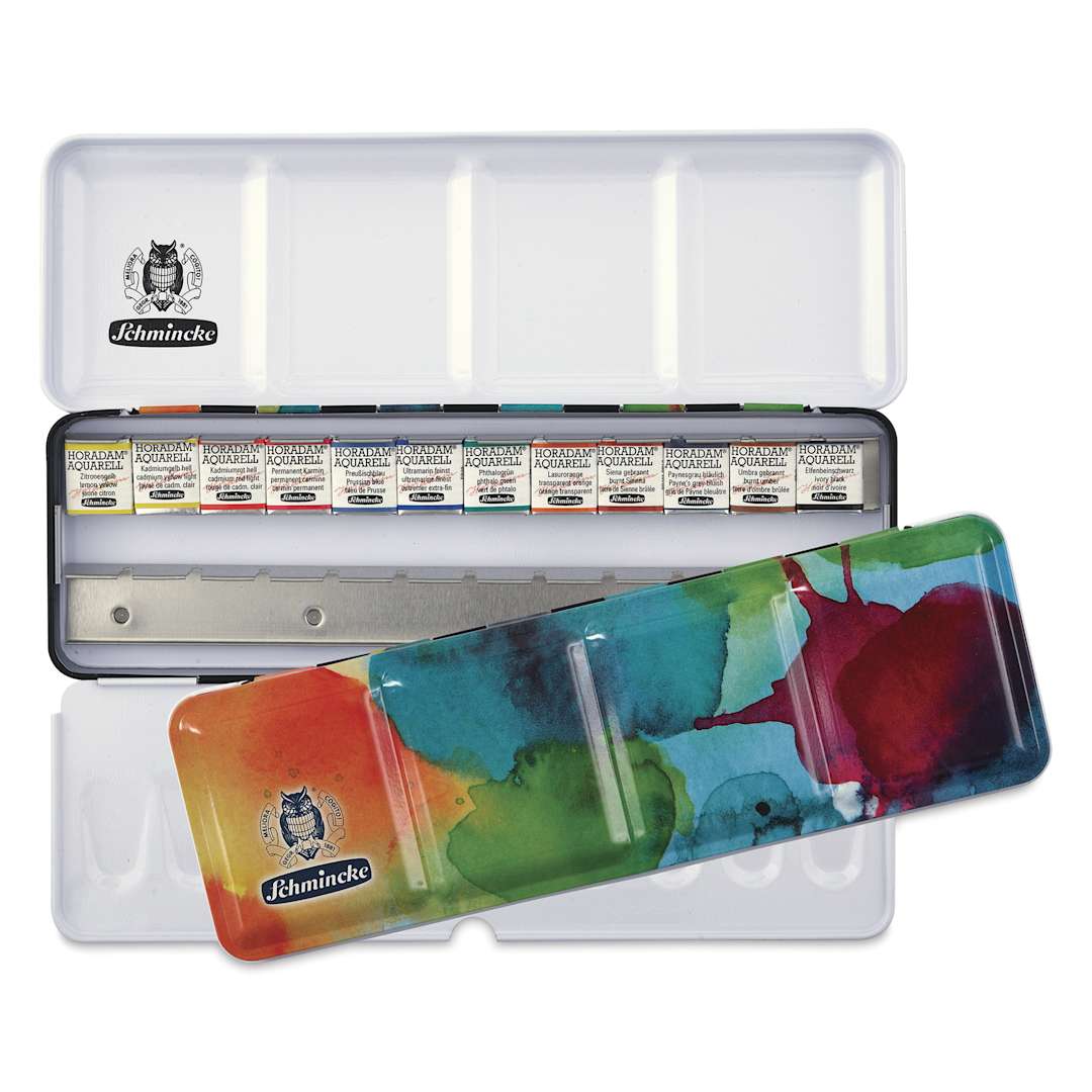 Open in modal - Schmincke Horadam Aquarell Watercolor Pans - Blick Exclusive! Set of 12 Graphic Tin, Half Pans