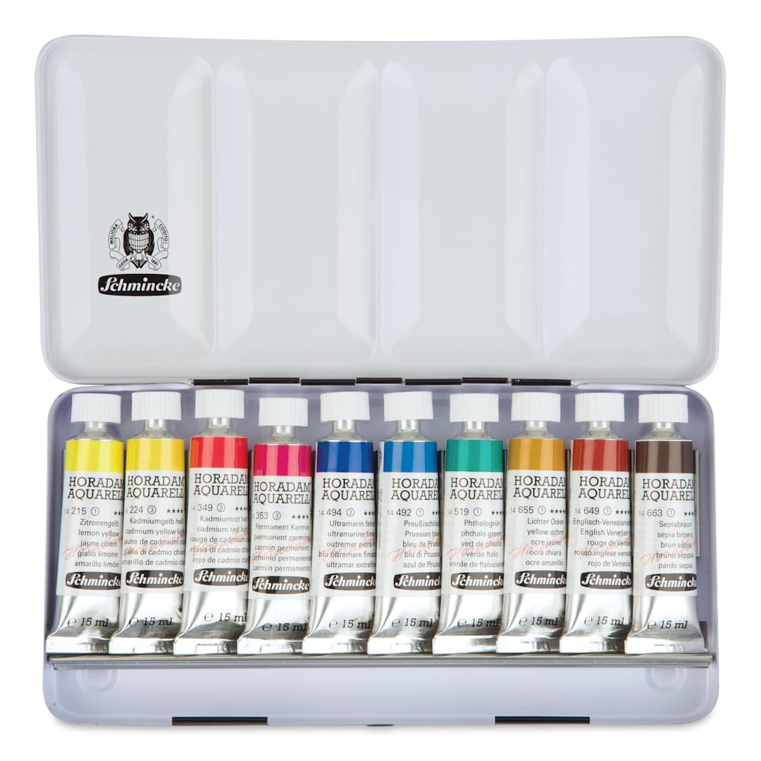 Open in modal - Schmincke Horadam Aquarell Artist Watercolor - Set of 10, Assorted Colors, 15 ml, Tubes, open