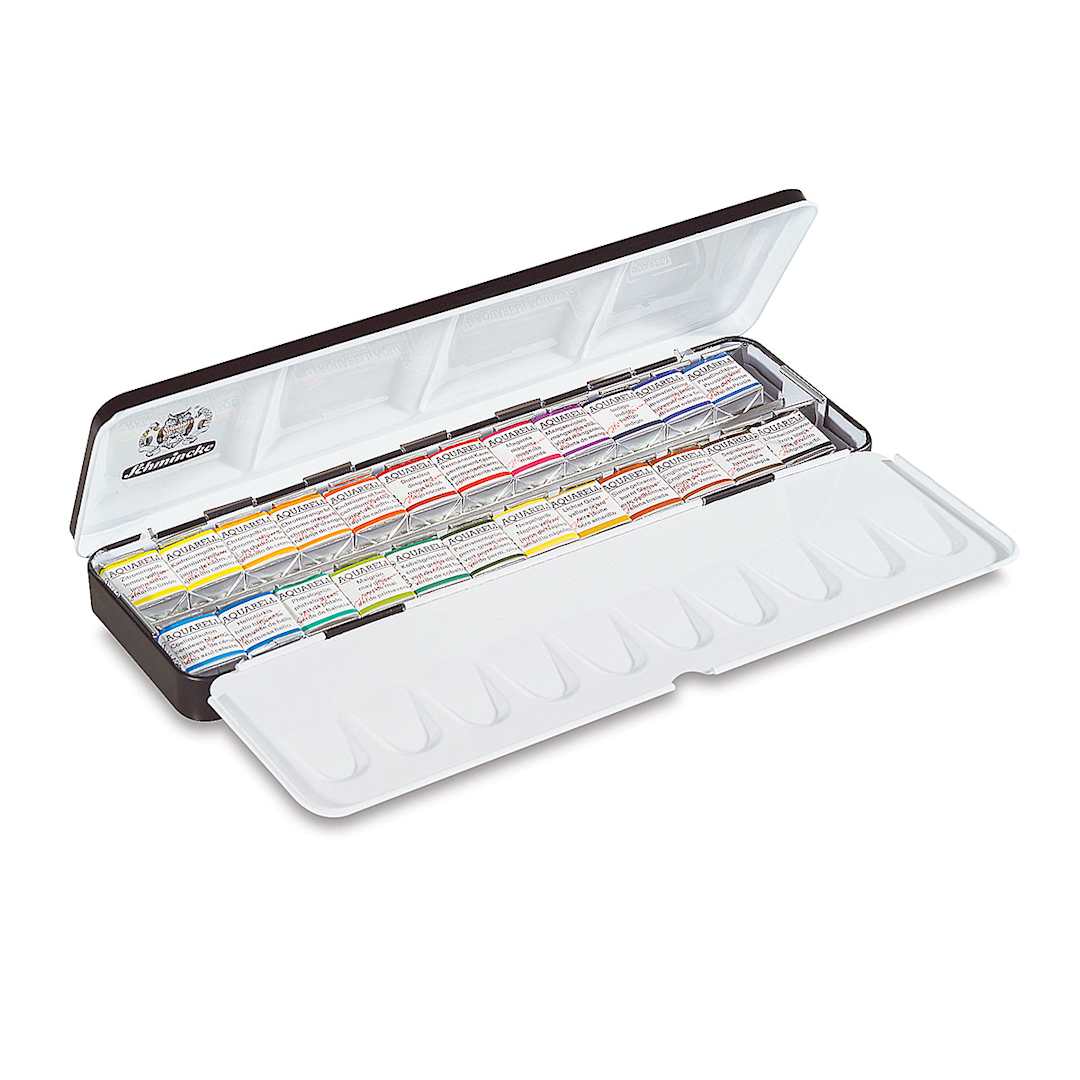 Open in modal - Schmincke Horadam Aquarell Watercolor Pans - Assorted Colors, Set of 24, half pans