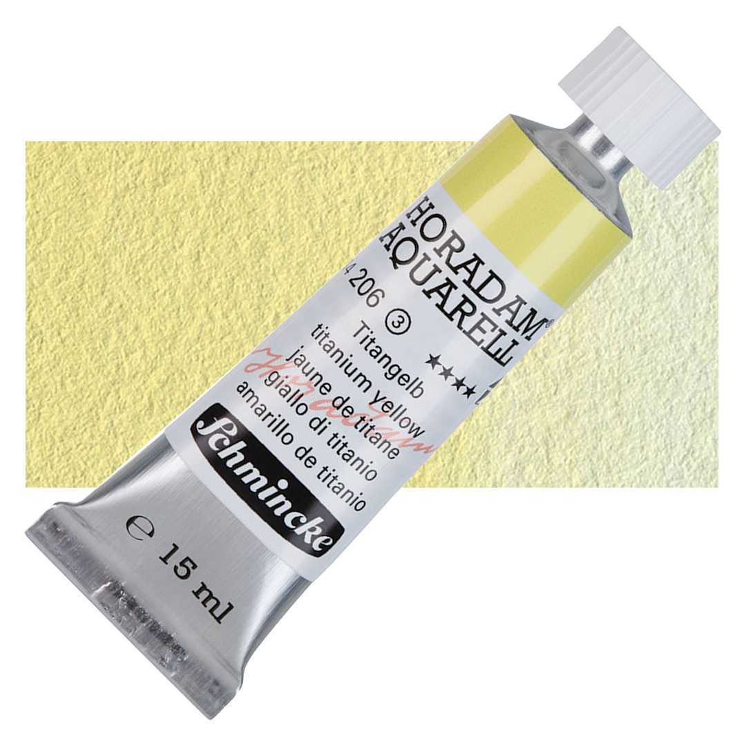Open in modal - Schmincke Horadam Aquarell Watercolor - Titanium Yellow, 15 ml tube and swatch
