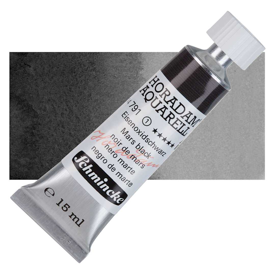 Open in modal - Schmincke Horadam Aquarell Watercolor - Mars Black, 15 ml tube and swatch