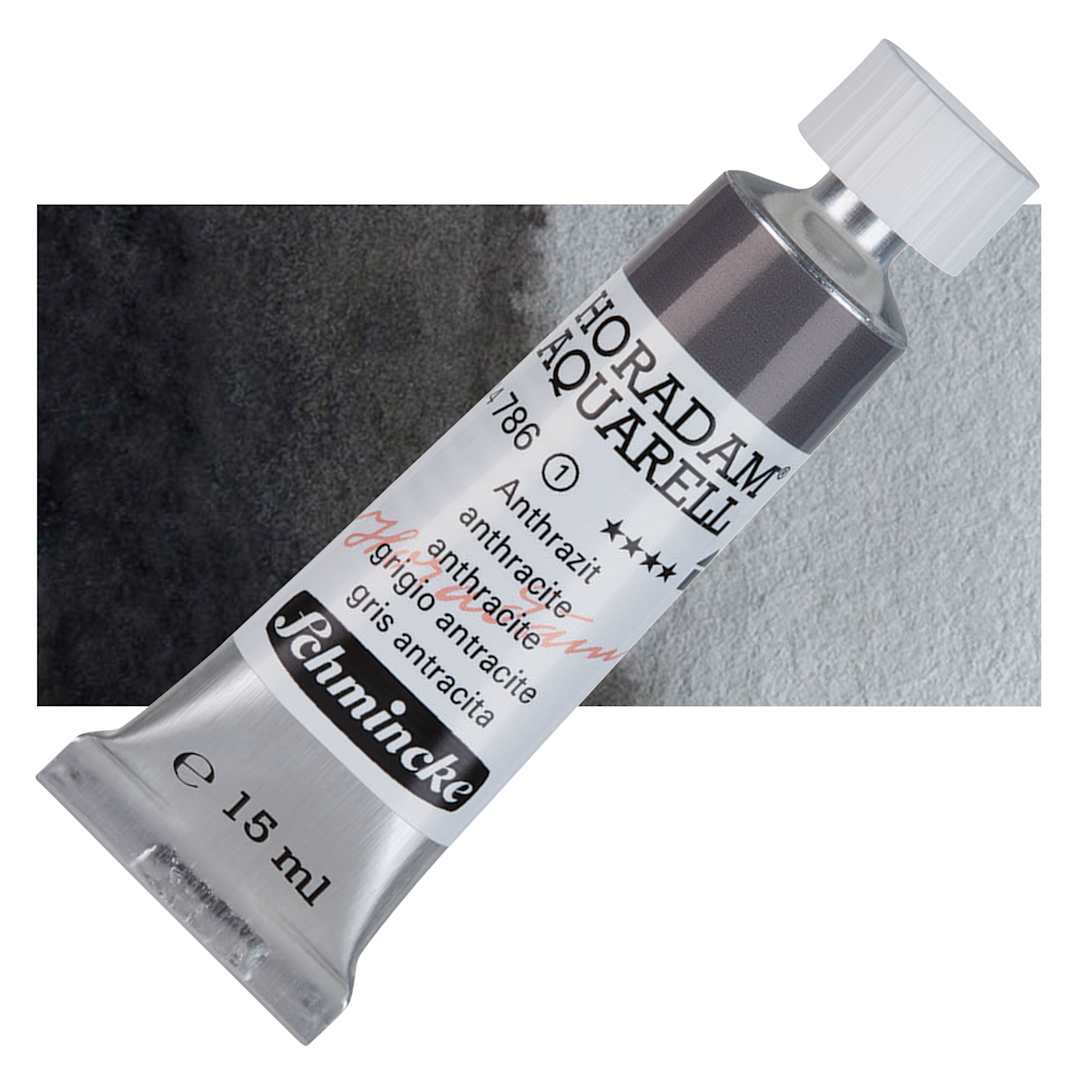 Open in modal - Schmincke Horadam Aquarell Artist Watercolor - Anthracite, 15 ml tube and swatch