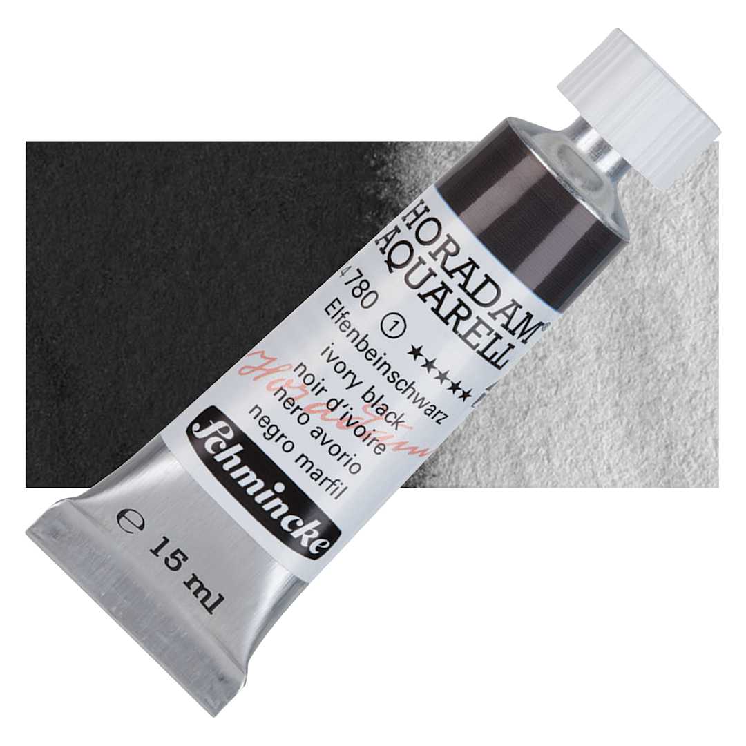 Open in modal - Schmincke Horadam Aquarell Watercolor - Ivory Black, 15 ml tube and swatch