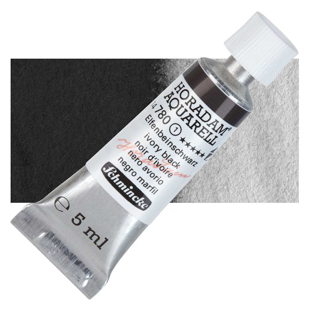 Open in modal - Schmincke Horadam Aquarell Watercolor - Ivory Black, 5 ml tube and swatch