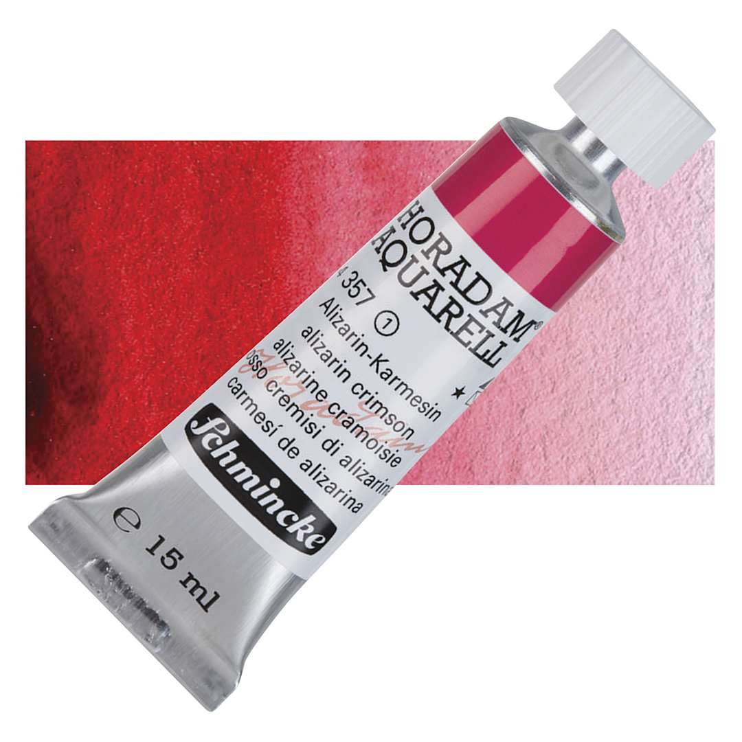 Open in modal - Schmincke Horadam Aquarell Artist Watercolor - Alizarin Crimson, 15 ml tube and swatch