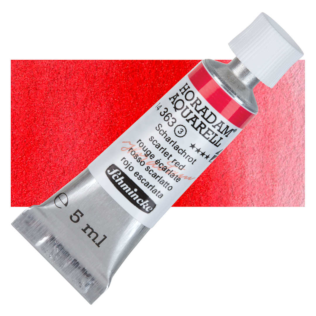 Open in modal - Schmincke Horadam Aquarell Artist Watercolor - Scarlet Red, 5 ml tube and swatch