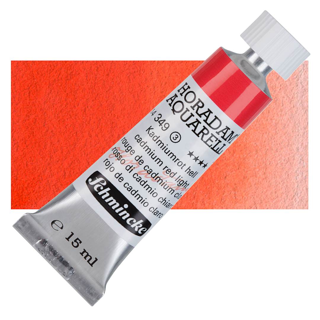 Open in modal - Schmincke Horadam Aquarell Artist Watercolor - Cadmium Red Light, 15 ml tube and swatch