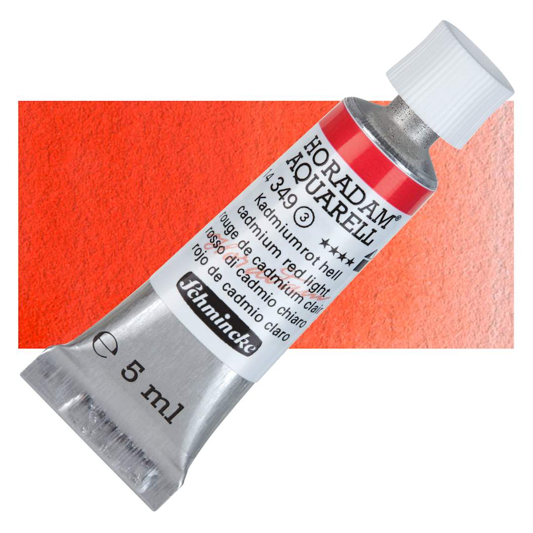 Open in modal - Schmincke Horadam Aquarell Artist Watercolor - Cadmium Red Light, 5 ml tube and swatch