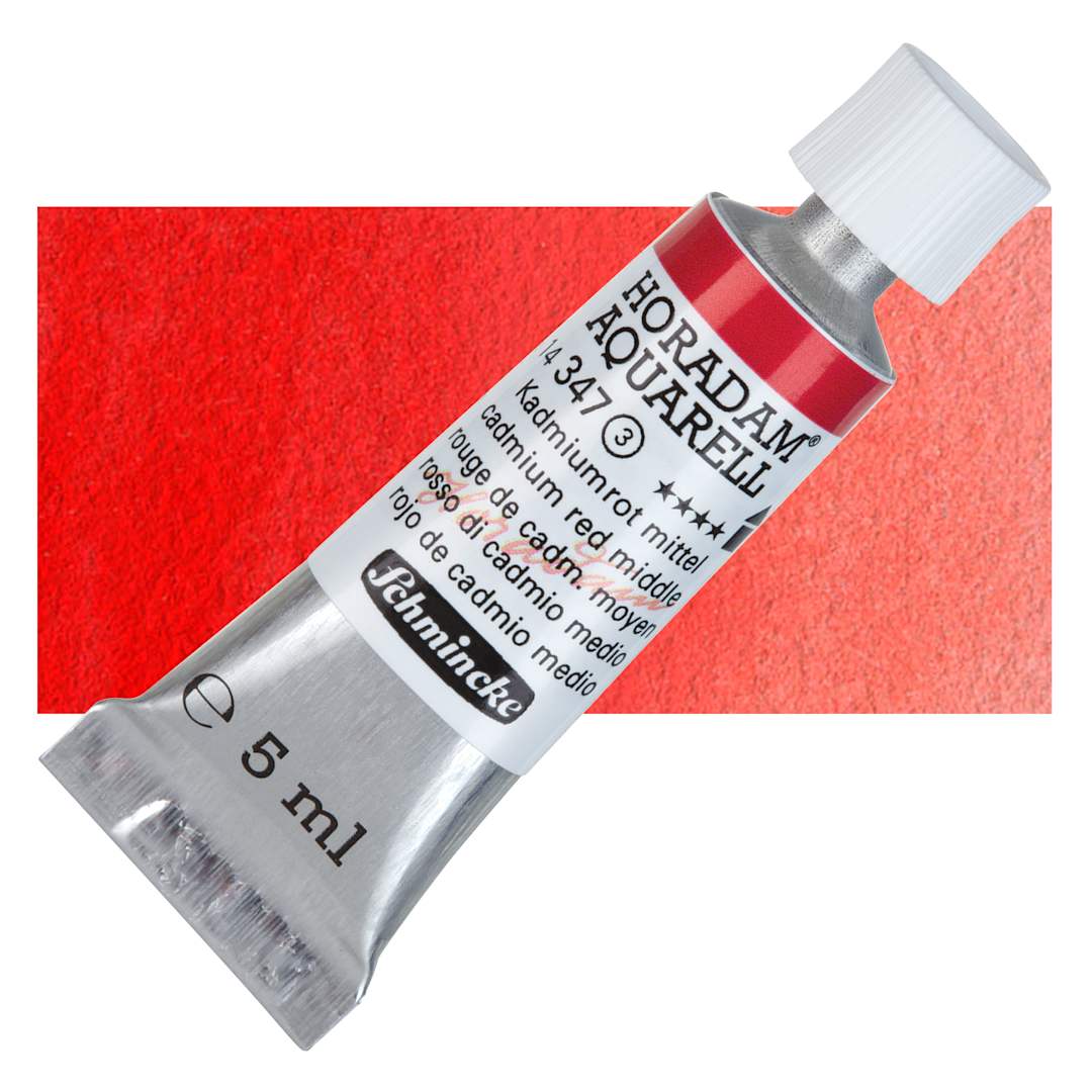 Open in modal - Schmincke Horadam Aquarell Artist Watercolor - Cadmium Red Medium, 5 ml tube and swatch