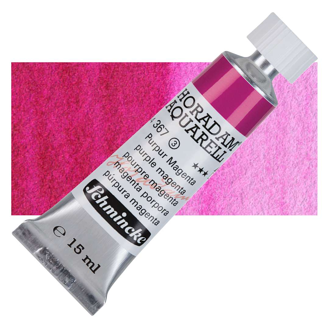 Open in modal - Schmincke Horadam Aquarell Watercolor - Purple Magenta, 15 ml tube and swatch