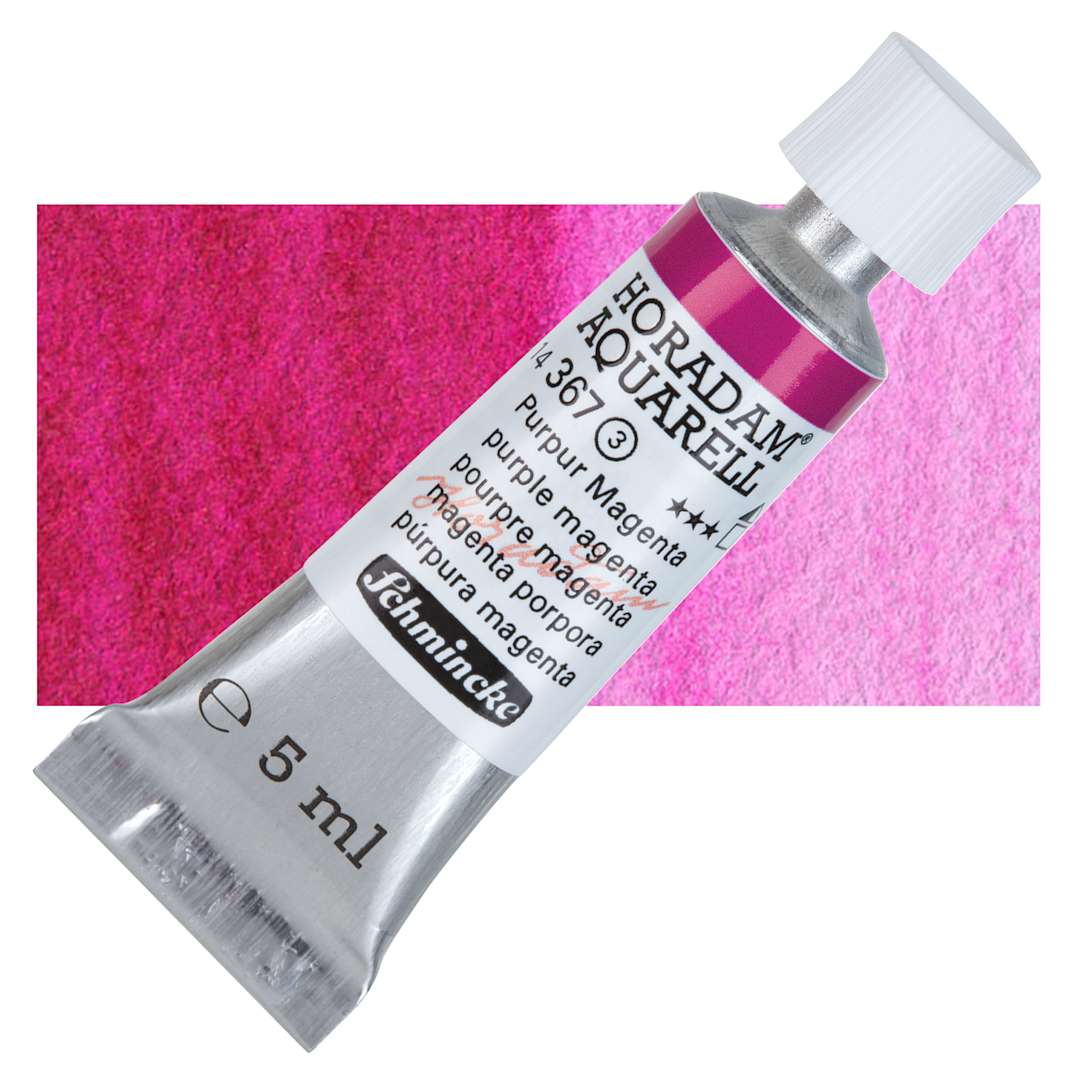 Open in modal - Schmincke Horadam Aquarell Watercolor - Purple Magenta, 5 ml tube and swatch