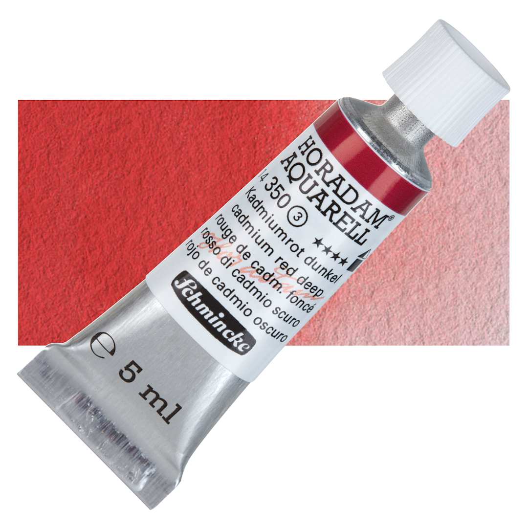 Open in modal - Schmincke Horadam Aquarell Watercolor - Cadmium Red Deep, 5 ml tube and swatch