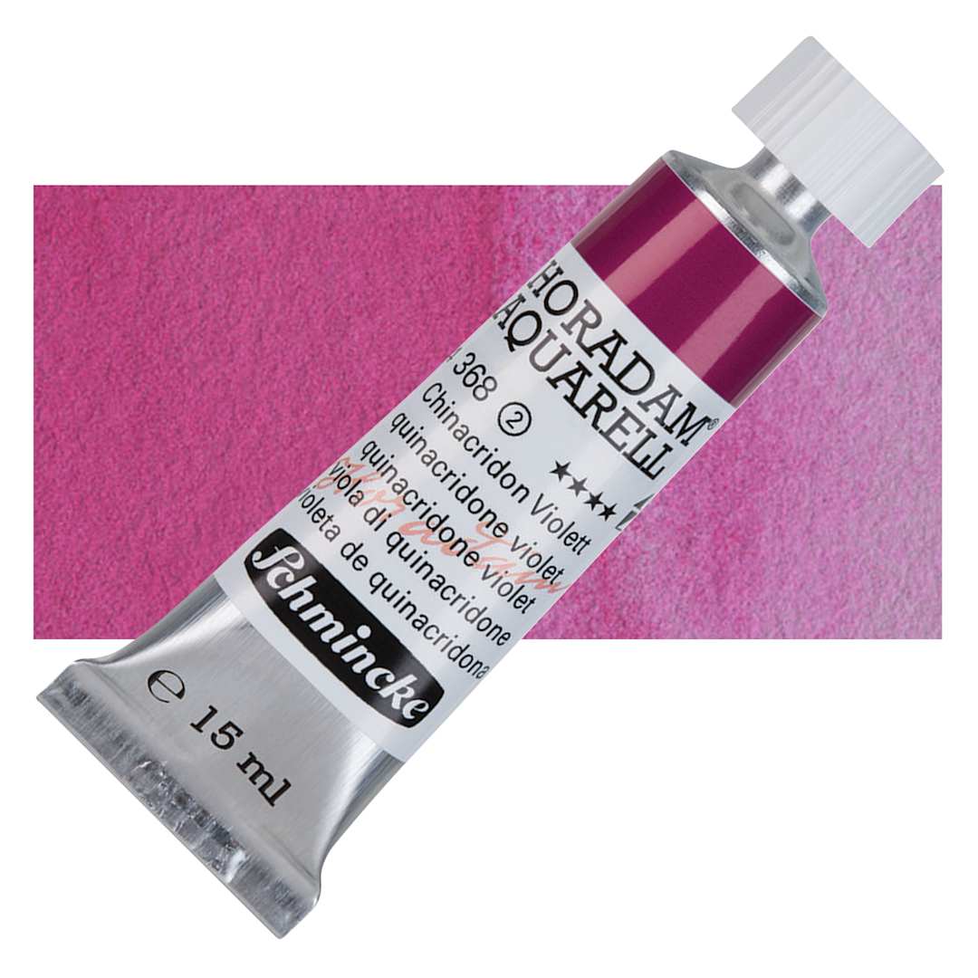 Open in modal - Schmincke Horadam Aquarell Watercolor - Quinacridone Violet, 15 ml tube and swatch