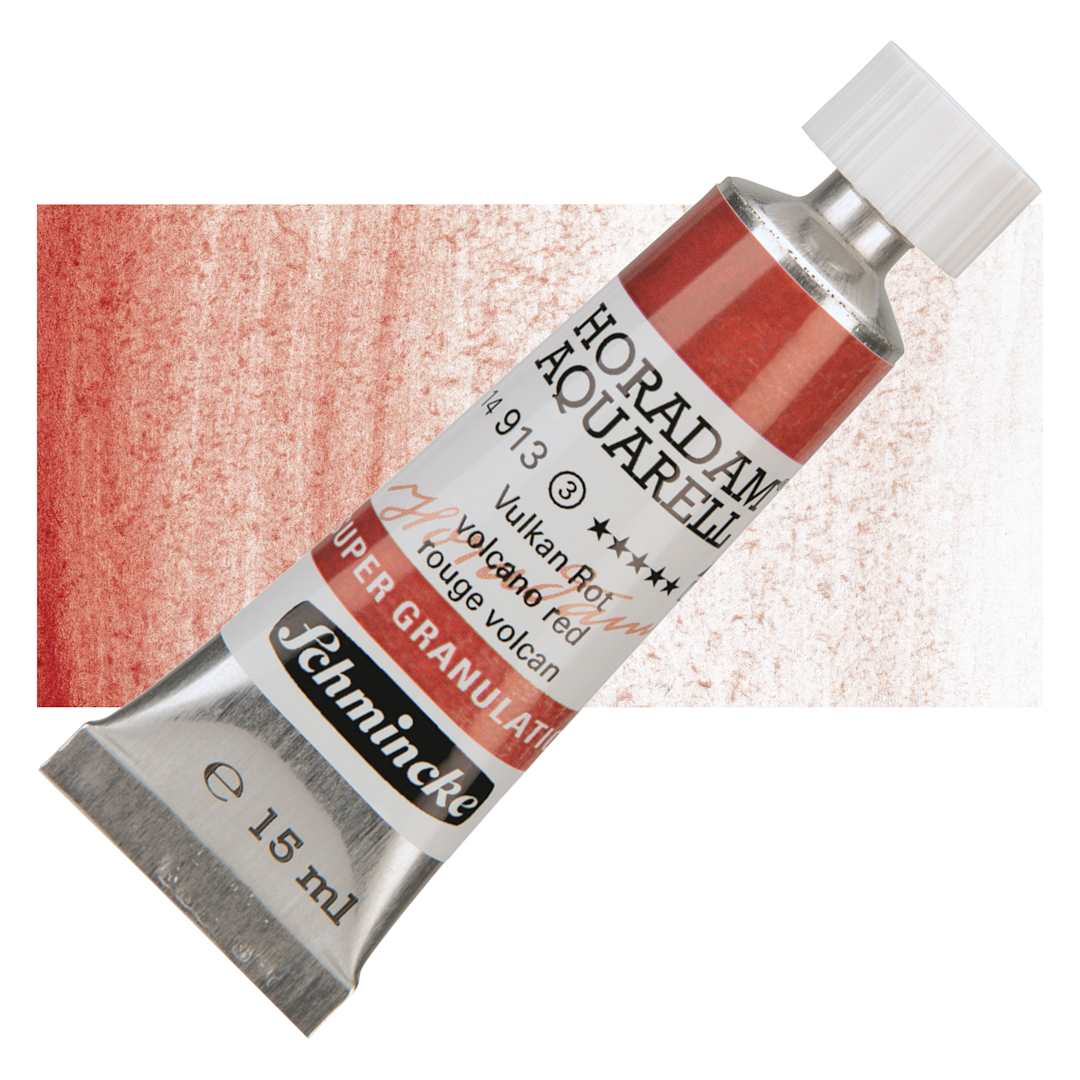 Open in modal - Schmincke Horadam Aquarell Artist Watercolor - Volcano Red, Supergranulation, 15 ml, Tube and swatch