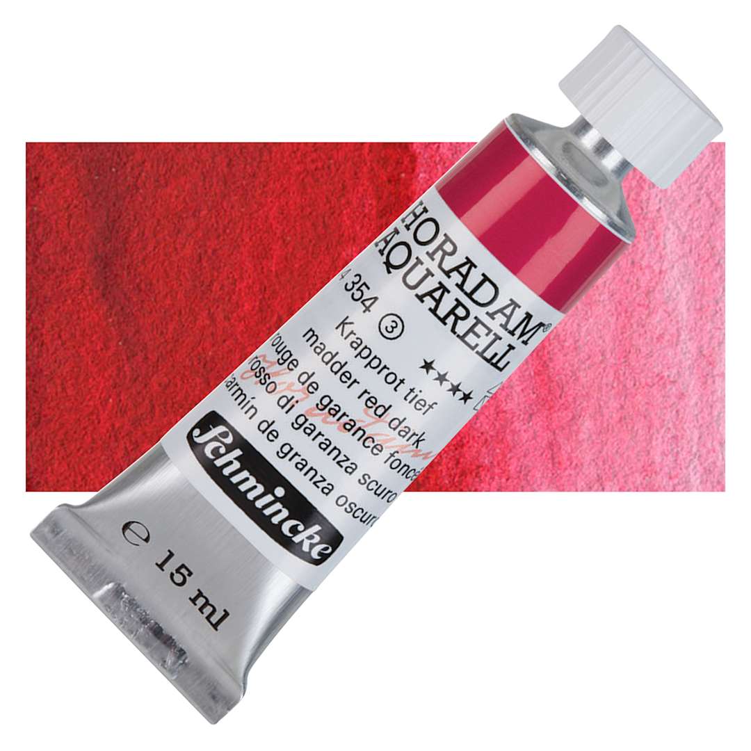 Open in modal - Schmincke Horadam Aquarell Artist Watercolor - Madder Red Dark, 15 ml tube and swatch