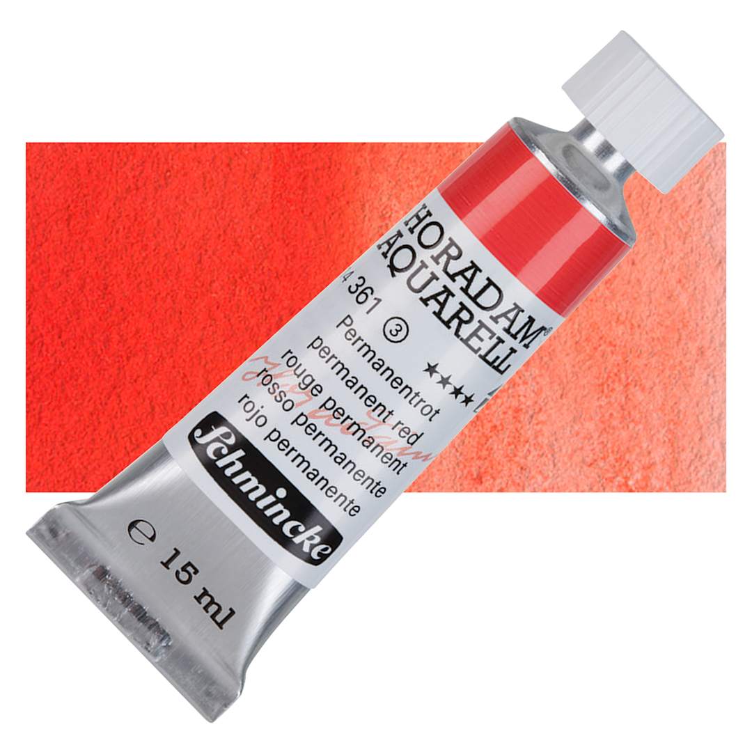 Open in modal - Schmincke Horadam Aquarell  Watercolor - Permanent Red, 15 ml tube and swatch