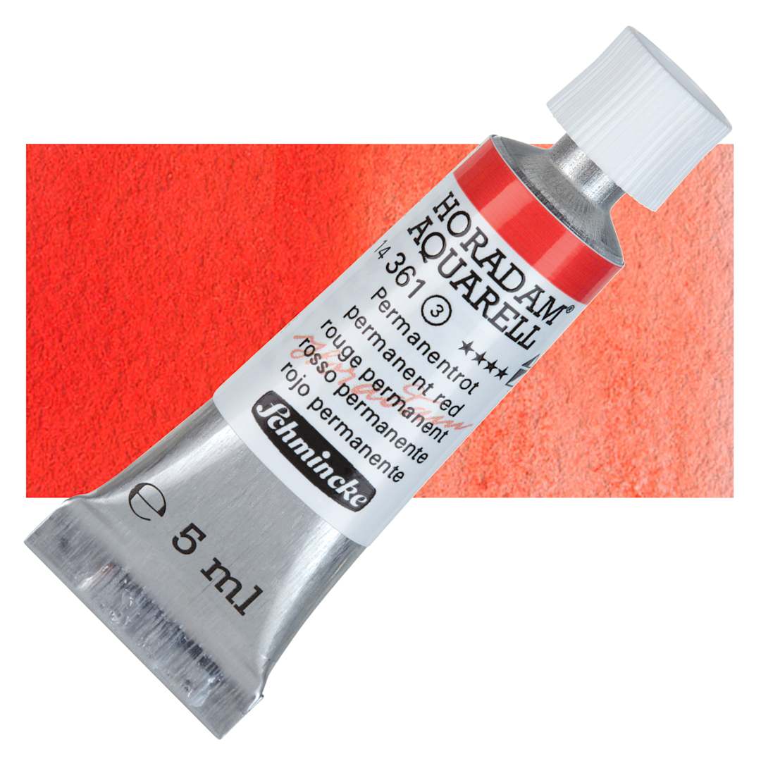 Open in modal - Schmincke Horadam Aquarell Watercolor - Permanent Red - Bottle and Swatch