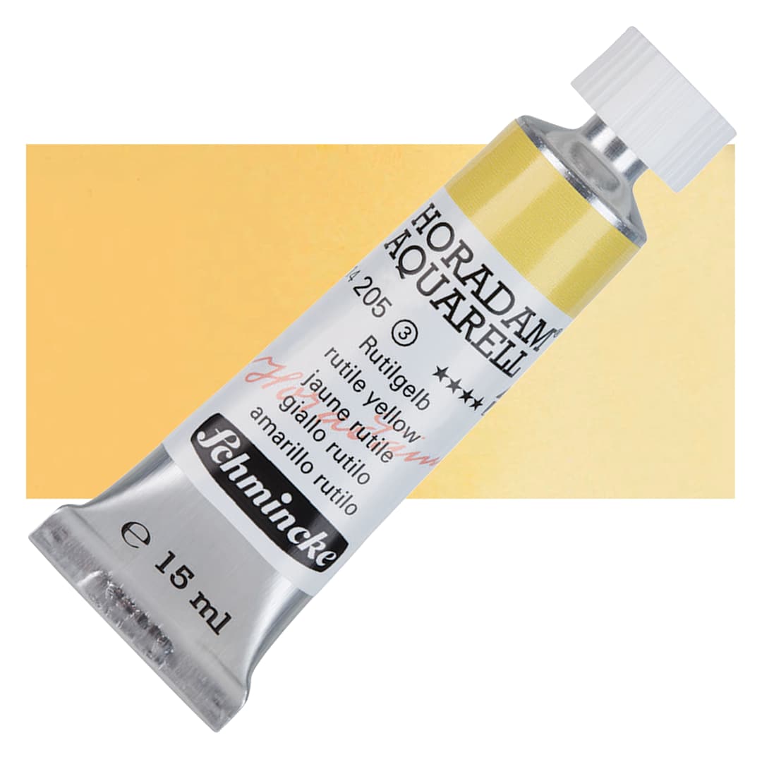 Open in modal - Schmincke Horadam Aquarell Watercolor - Rutile Yellow, 15 ml tube and swatch