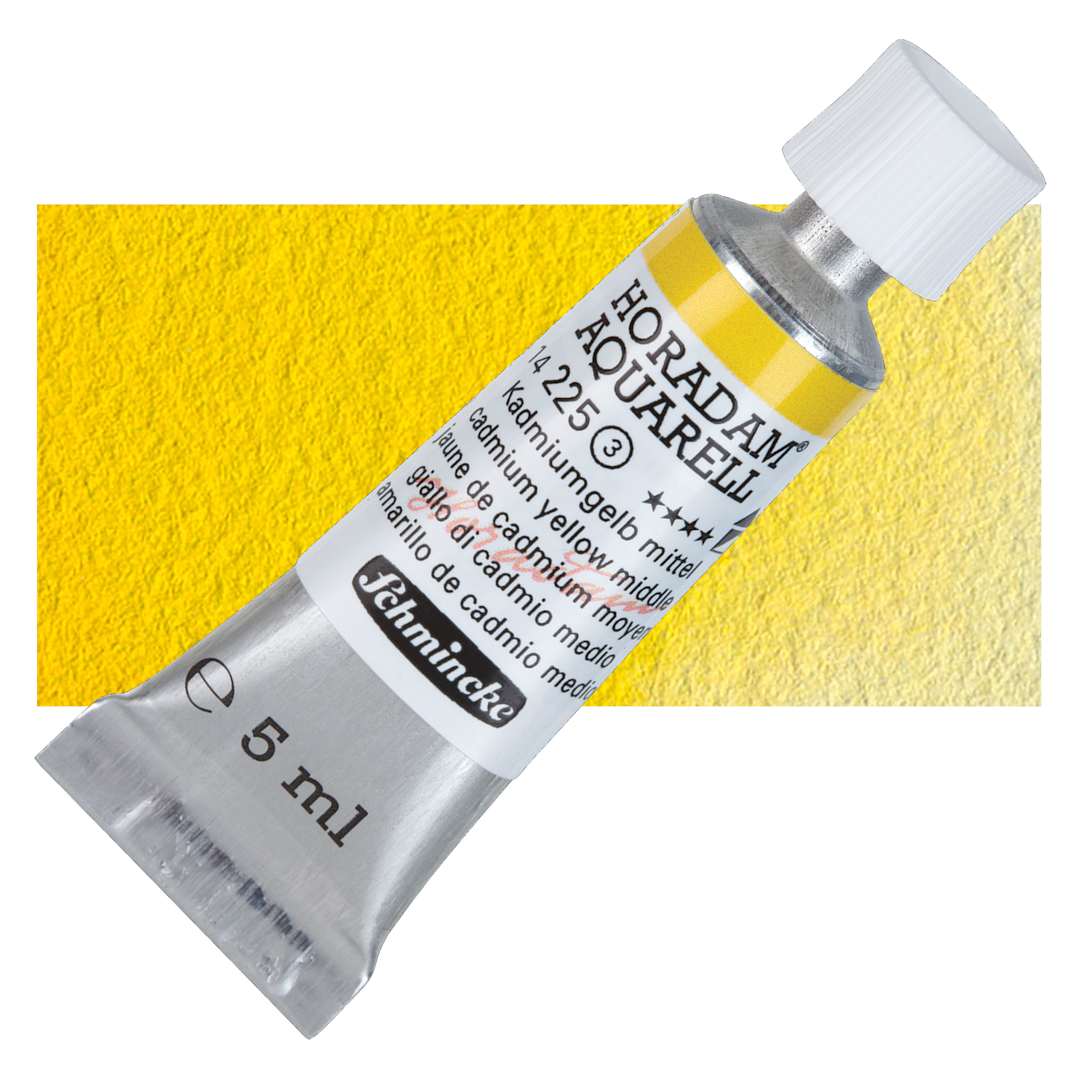 Open in modal - Schmincke Horadam Aquarell Artist Watercolor - Cadmium Yellow Medium, 5 ml tube and swatch