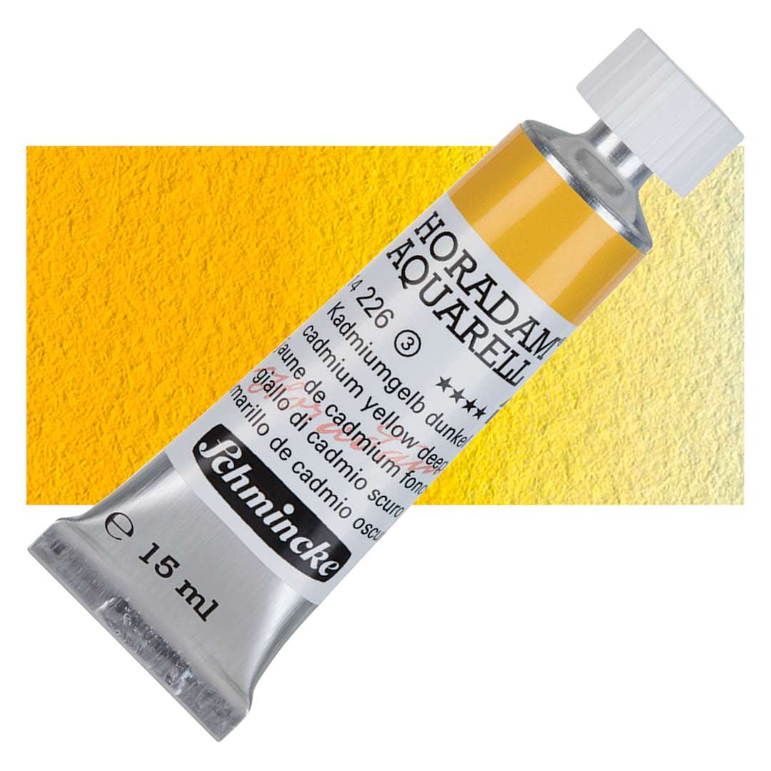 Open in modal - Schmincke Horadam Aquarell Artist Watercolor - Cadmium Yellow Deep, 15 ml tube and swatch