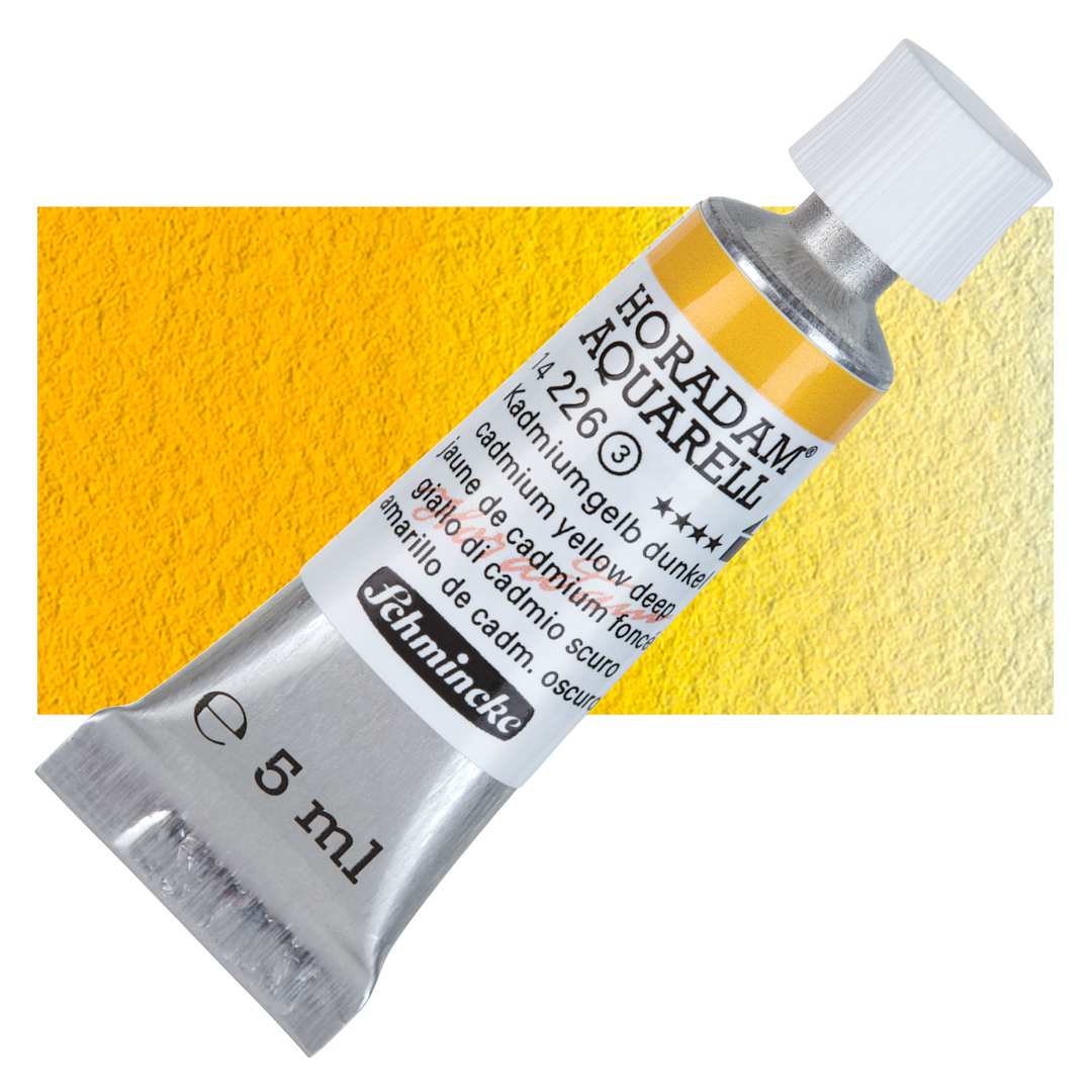 Open in modal - Schmincke Horadam Aquarell Artist Watercolor - Cadmium Yellow Deep, 5 ml tube and swatch
