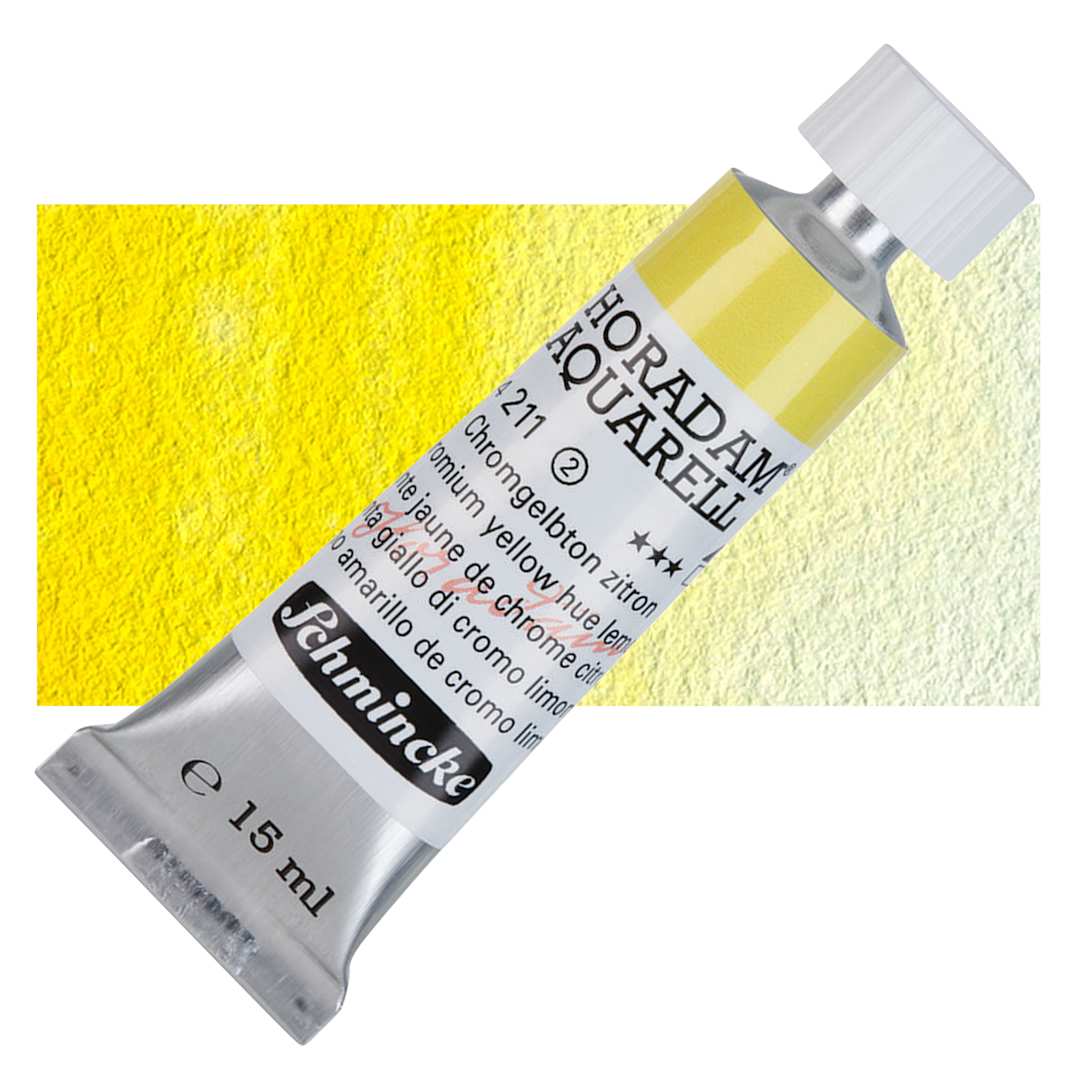 Open in modal - Schmincke Horadam Aquarell Watercolor - Chromium Yellow Hue Lemon, 15 ml tube and swatch