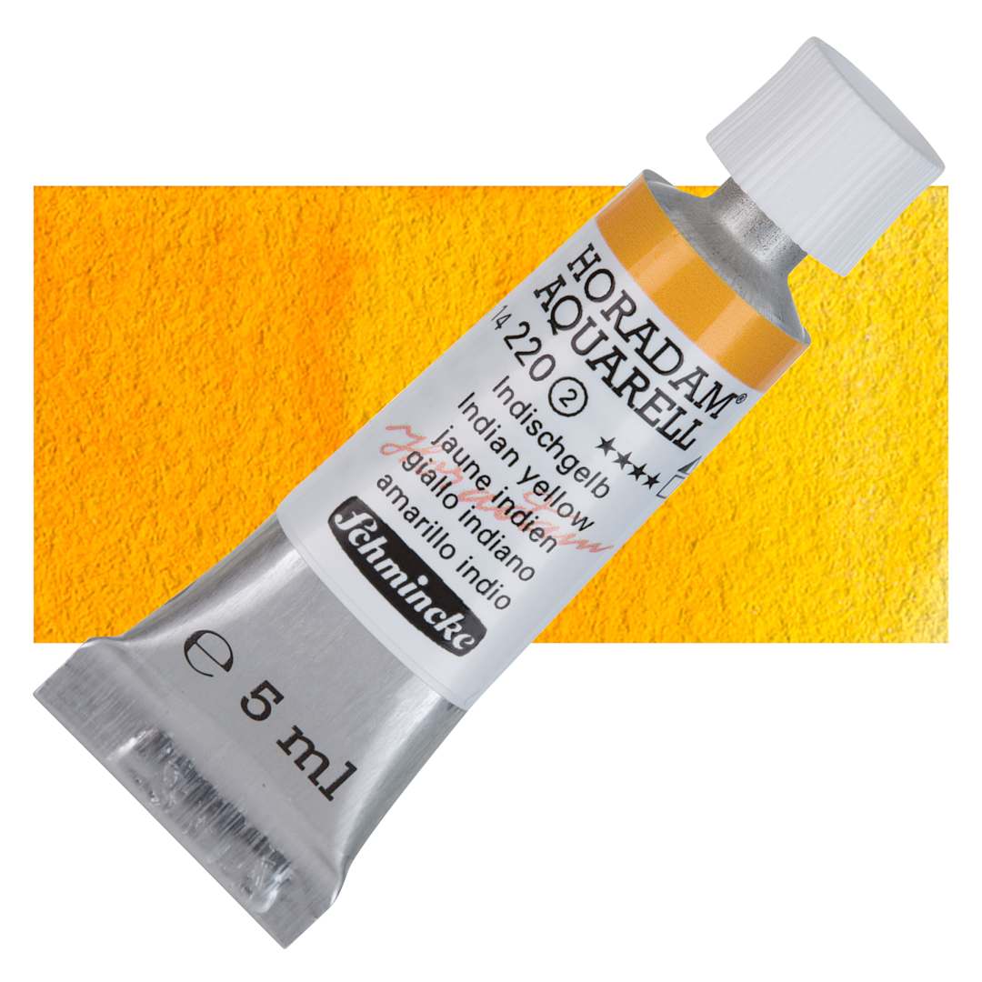 Open in modal - Schmincke Horadam Aquarell Watercolor - Indian Yellow, 5 ml tube and swatch