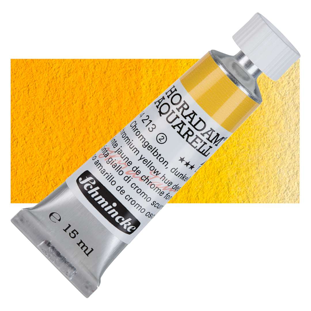 Open in modal - Schmincke Horadam Aquarell Watercolor - Chromium Yellow Hue Deep, 15 ml tube and swatch