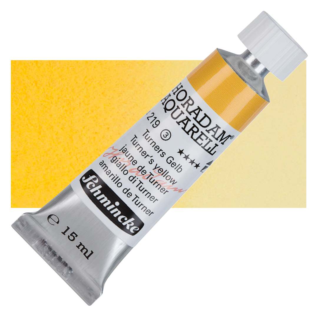Open in modal - Schmincke Horadam Aquarell Watercolor - Turner's Yellow, 15 ml tube and swatch