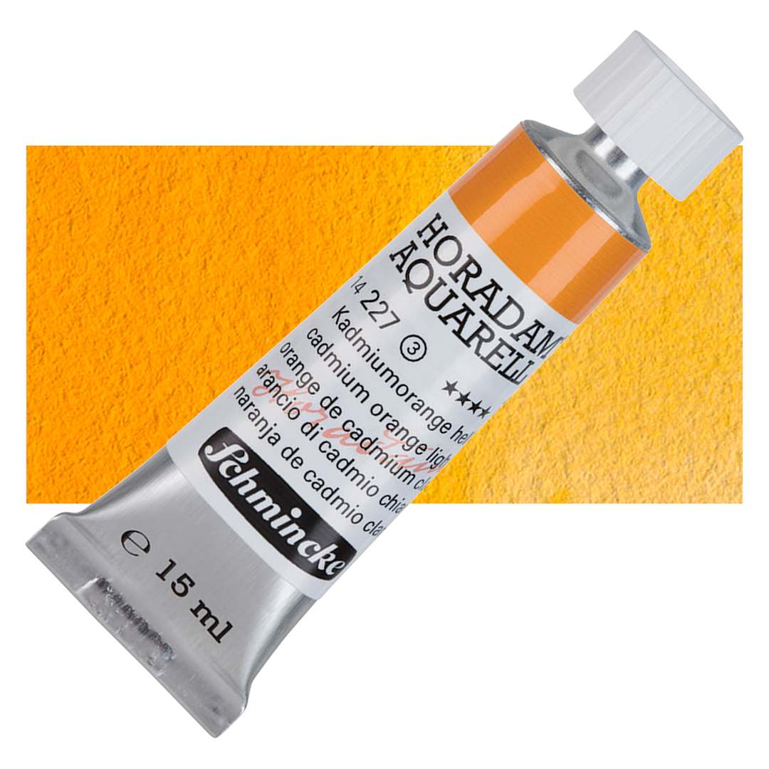 Open in modal - Schmincke Horadam Aquarell Artist Watercolor - Cadmium Orange Light, 15 ml tube and swatch