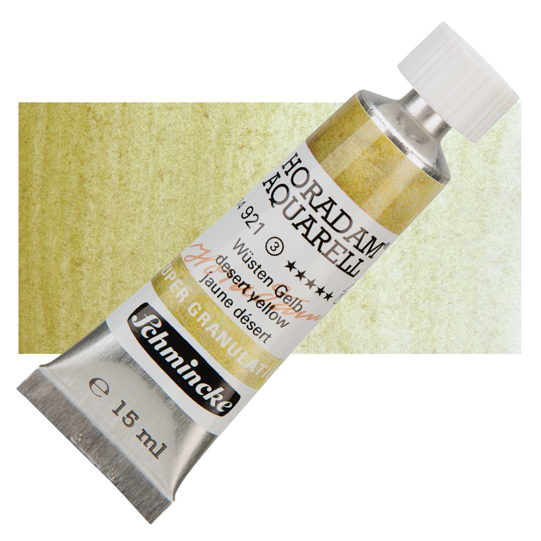 Open in modal - Schmincke Horadam Aquarell Artist Watercolor - Desert Yellow, Supergranulation, 15 ml, Tube and swatch