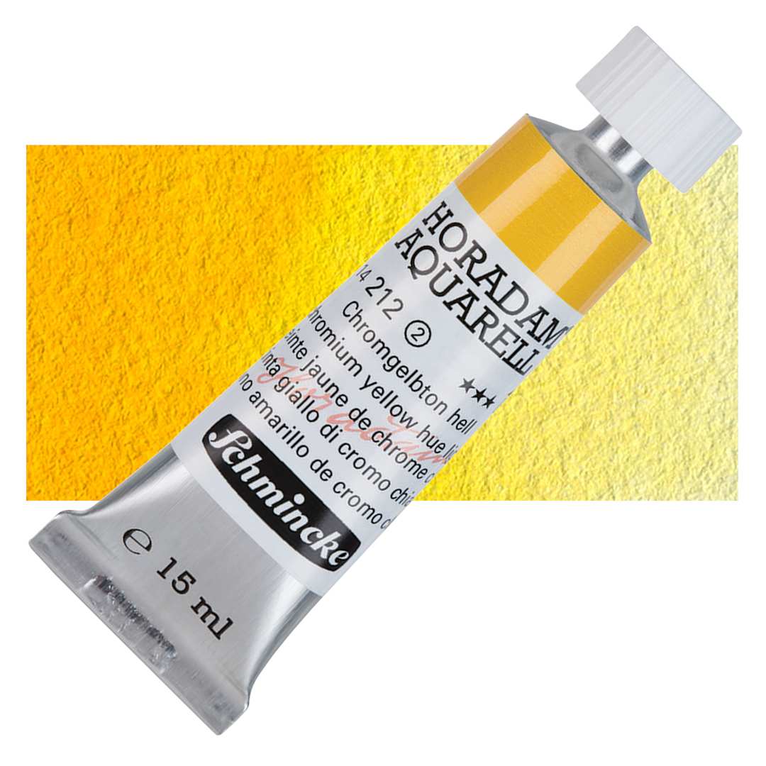 Open in modal - Schmincke Horadam Aquarell Watercolor - Chromium Yellow Hue Light, 15 ml tube and swatch