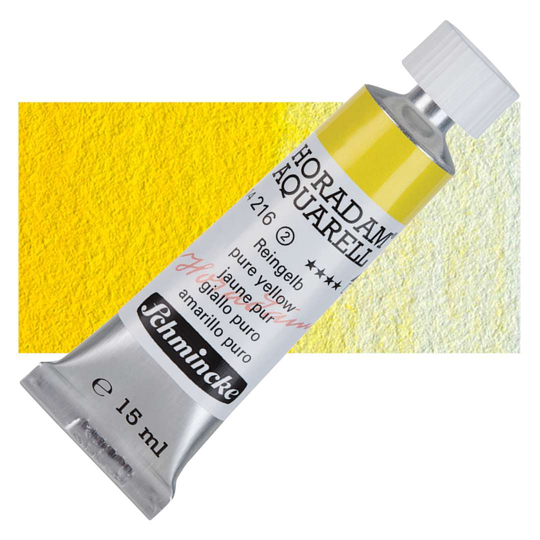 Open in modal - Schmincke Horadam Aquarell Watercolor -Pure Yellow, 15 ml tube and swatch