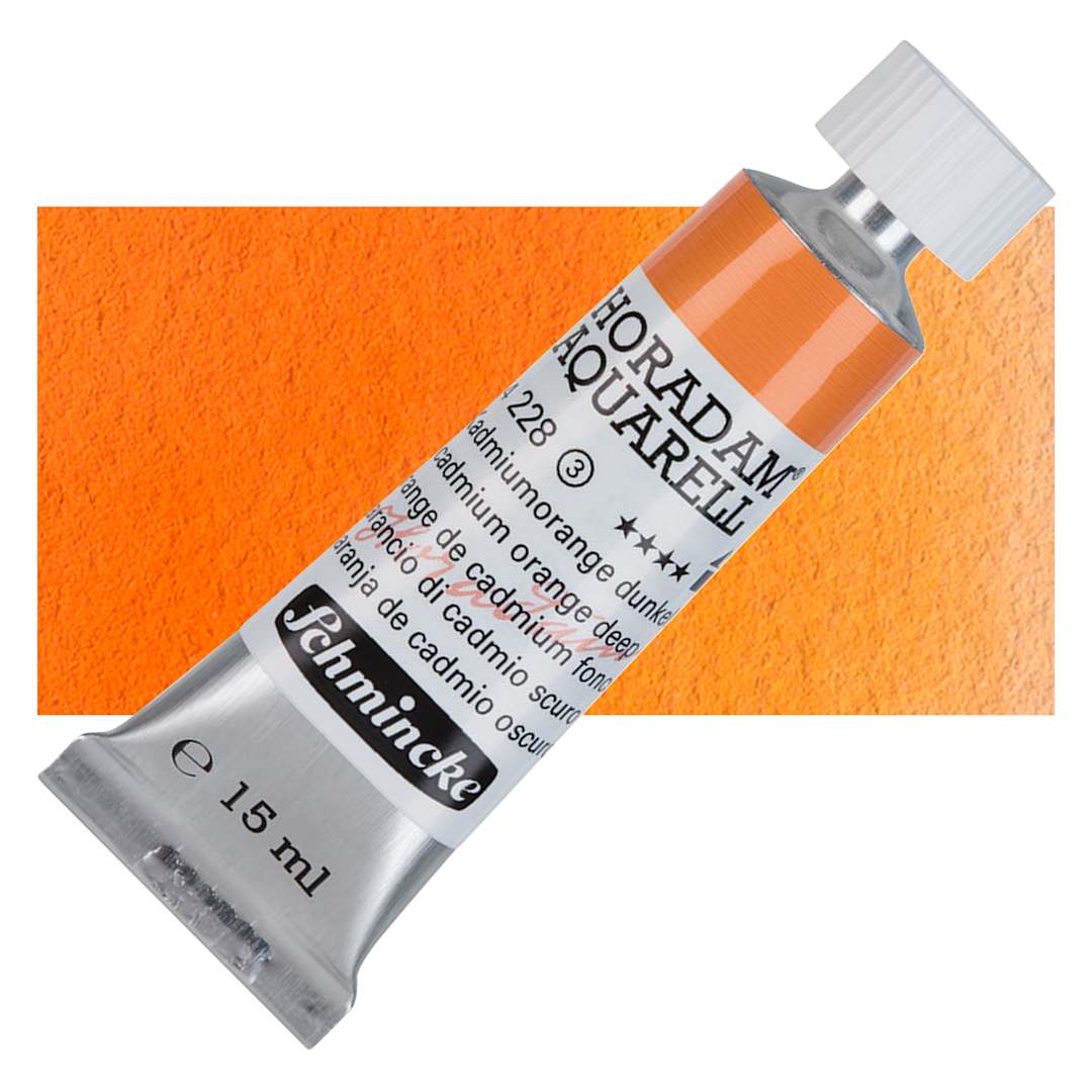 Open in modal - Schmincke Horadam Aquarell Artist Watercolor - Cadmium Orange Deep, 15 ml tube and swatch