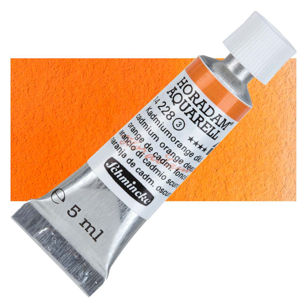 Open in modal - Schmincke Horadam Aquarell Artist Watercolor - Cadmium Orange Deep, 5 ml tube and swatch