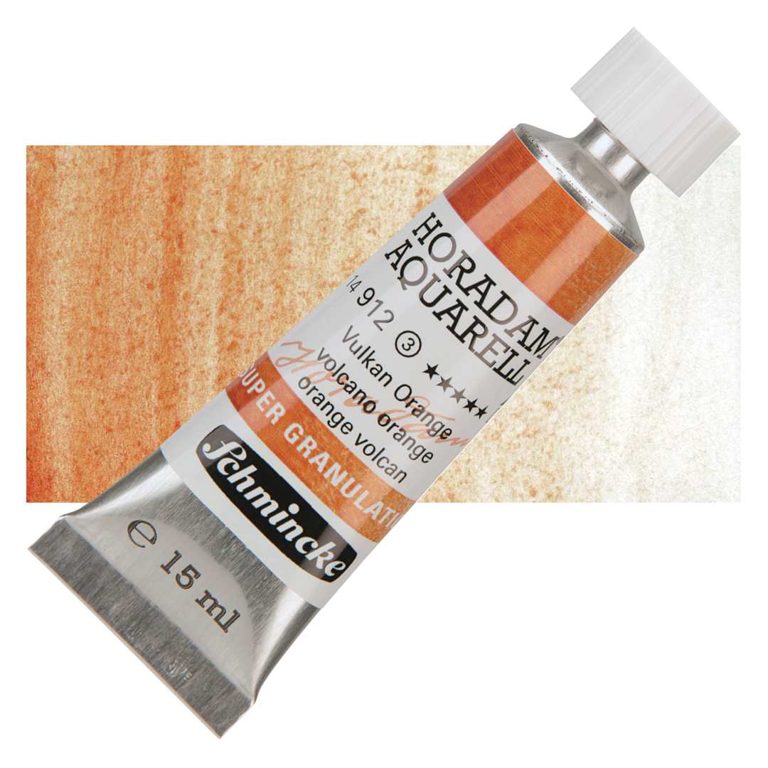 Open in modal - Schmincke Horadam Aquarell Artist Watercolor - Volcano Orange, Supergranulation, 15 ml, Tube and swatch