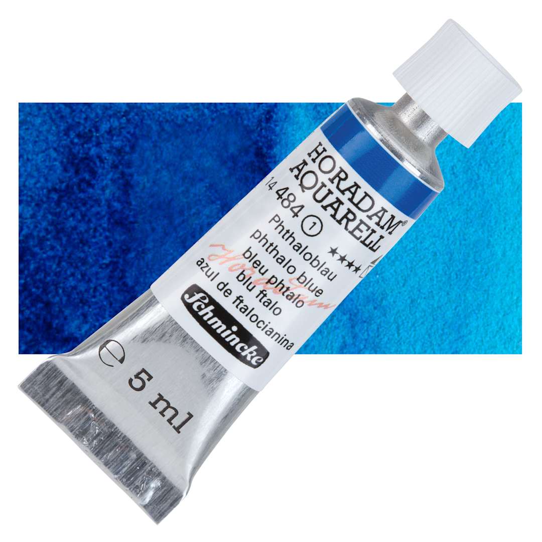 Open in modal - Schmincke Horadam Aquarell Watercolor - Phtalo Blue, 5 ml tube and swatch
