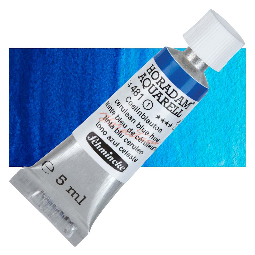 Open in modal - Schmincke Horadam Aquarell Artist Watercolor - Cerulean Blue Hue, 5 ml tube and swatch