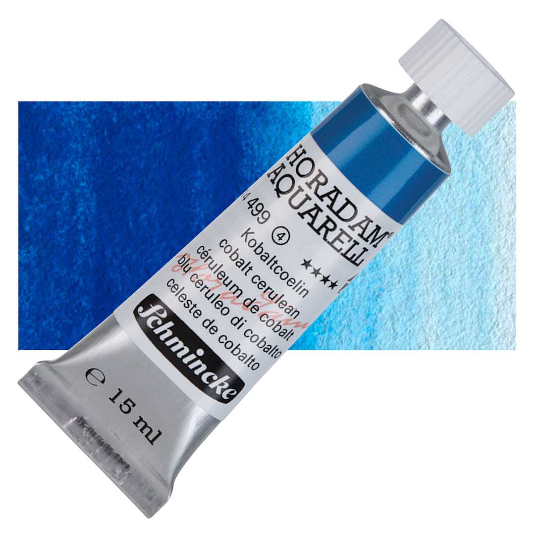 Open in modal - Schmincke Horadam Aquarell Artist Watercolor - Cobalt Cerulean, 15 ml tube and swatch