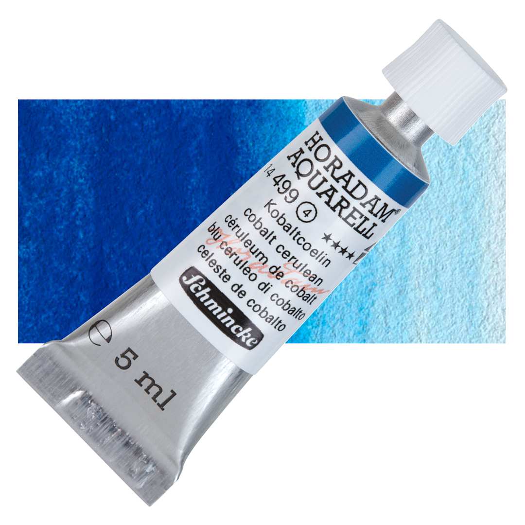 Open in modal - Schmincke Horadam Aquarell Artist Watercolor - Cobalt Cerulean, 5 ml tube and swatch