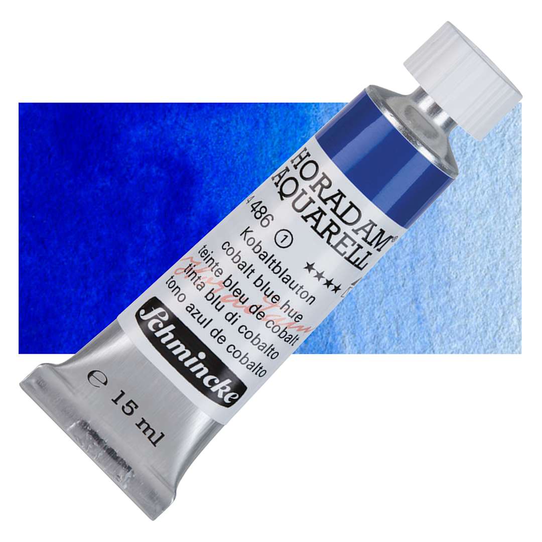 Open in modal - Schmincke Horadam Aquarell Artist Watercolor - Cobalt Blue Hue, 15 ml tube and swatch
