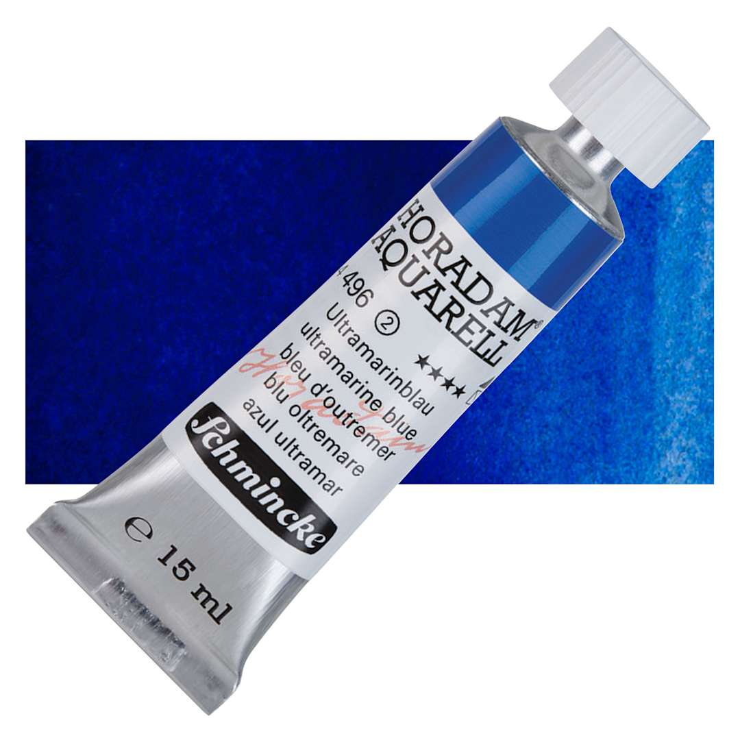 Open in modal - Schmincke Horadam Aquarell Watercolor - Ultramarine Blue, 15 ml tube and swatch