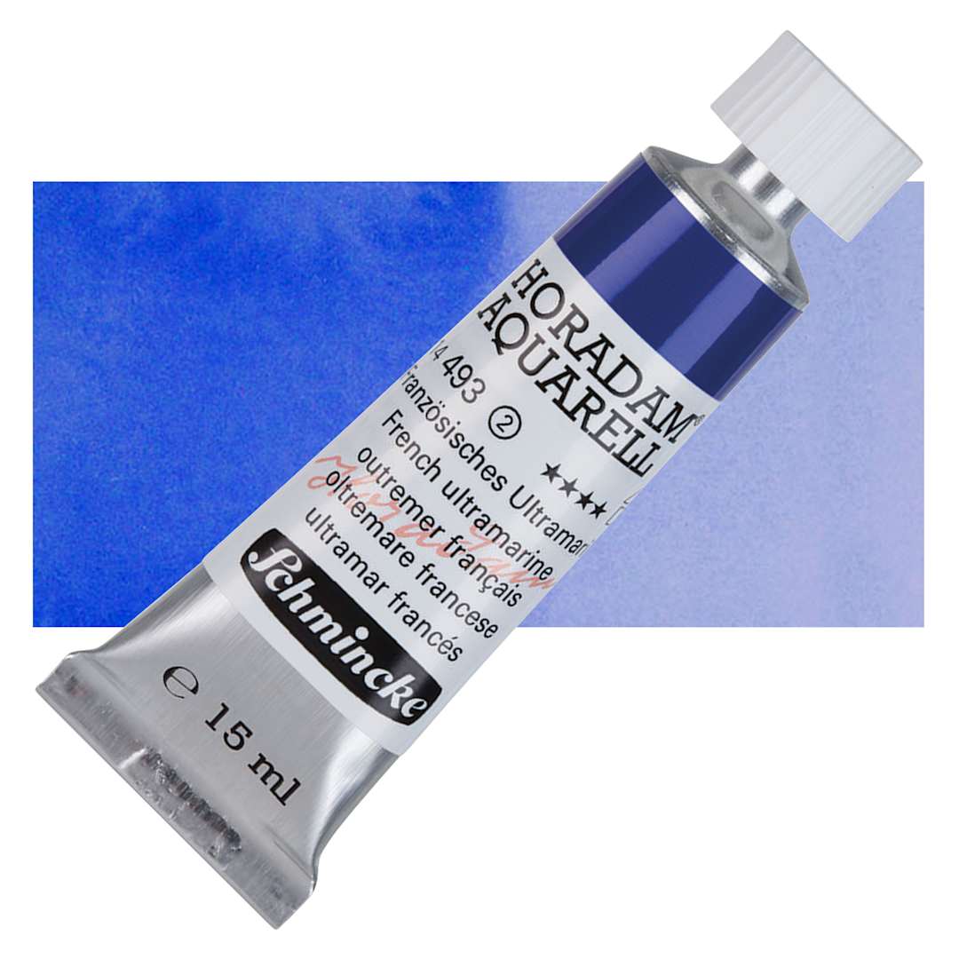 Open in modal - Schmincke Horadam Aquarell Artist Watercolor - French Ultramarine, 15 ml tube and swatch
