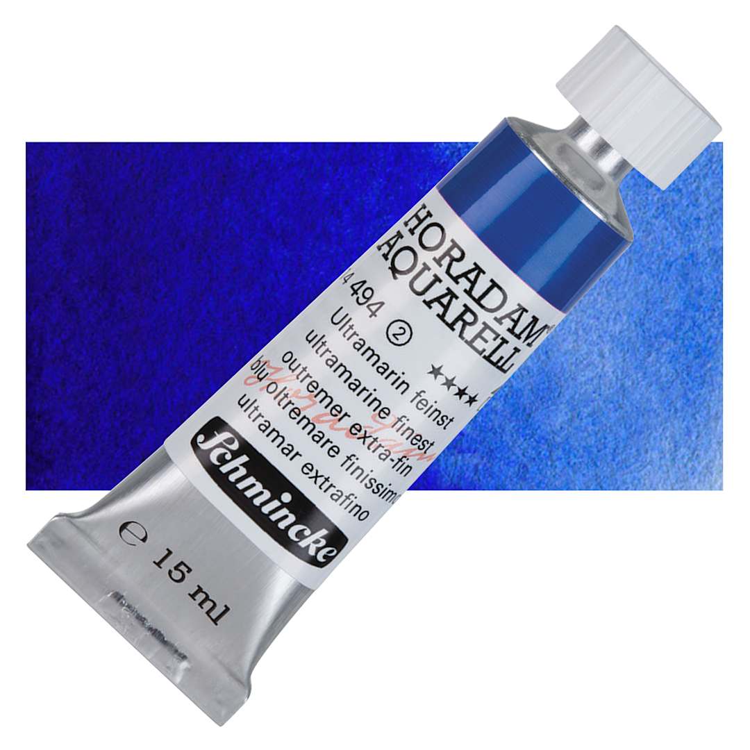Open in modal - Schmincke Horadam Aquarell Watercolor - Ultramarine Finest, 15 ml tube and swatch