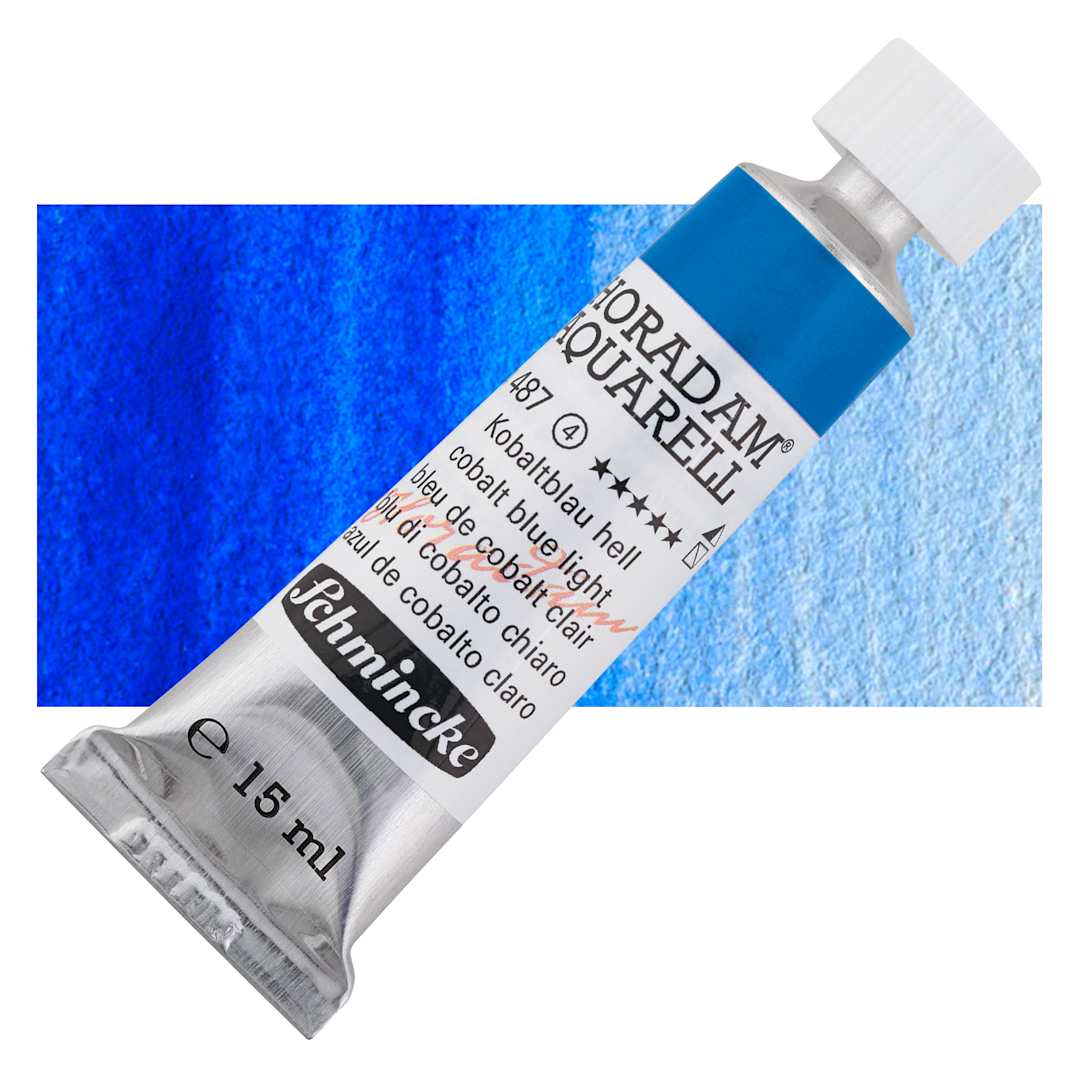 Open in modal - Schmincke Horadam Aquarell Artist Watercolor - Cobalt Blue Light, 15 ml tube and swatch