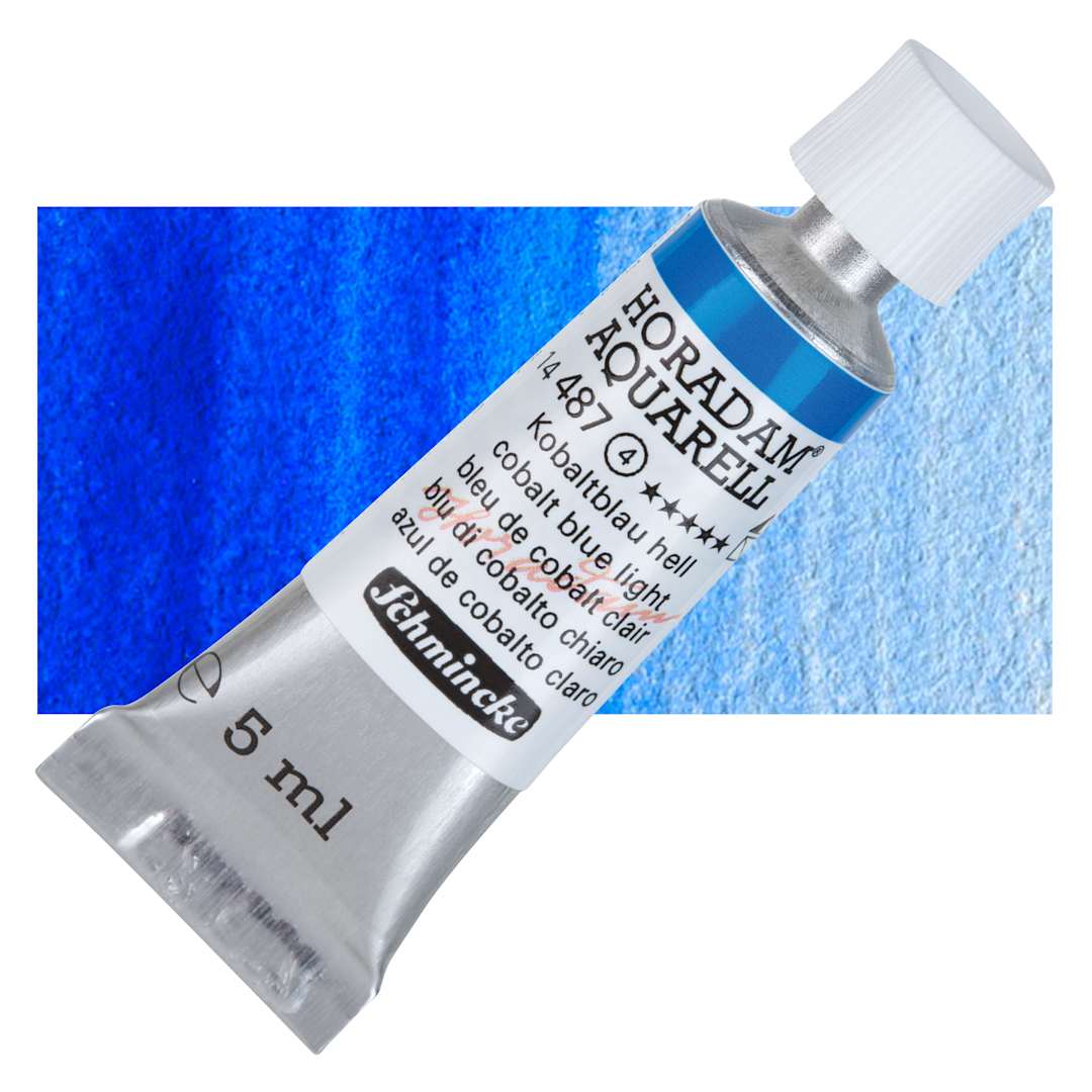 Open in modal - Schmincke Horadam Aquarell Artist Watercolor - Cobalt Blue Light, 5 ml tube and swatch