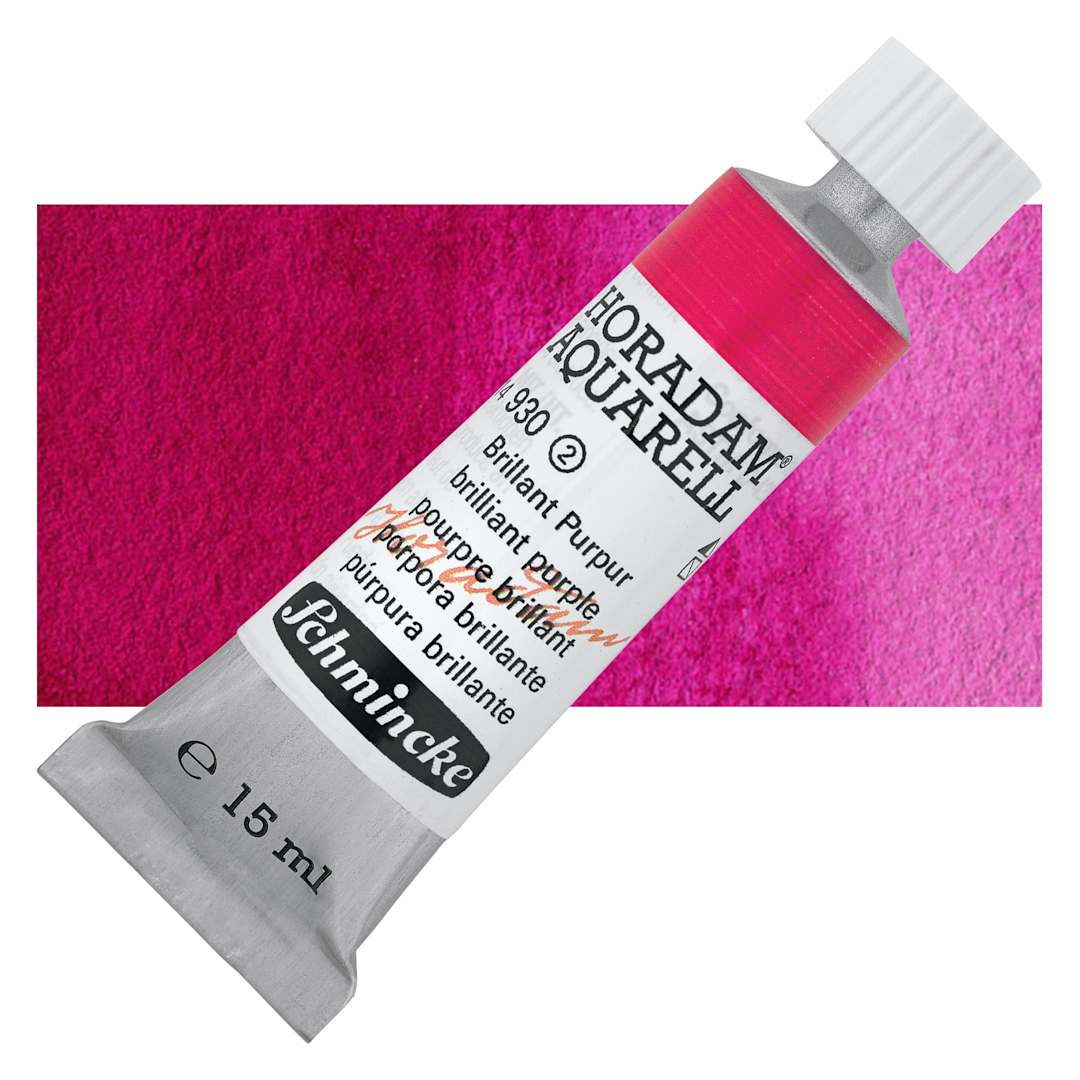 Open in modal - Schmincke Horadam Aquarell Artist Watercolor - Brilliant Purple, 15 ml tube and swatch