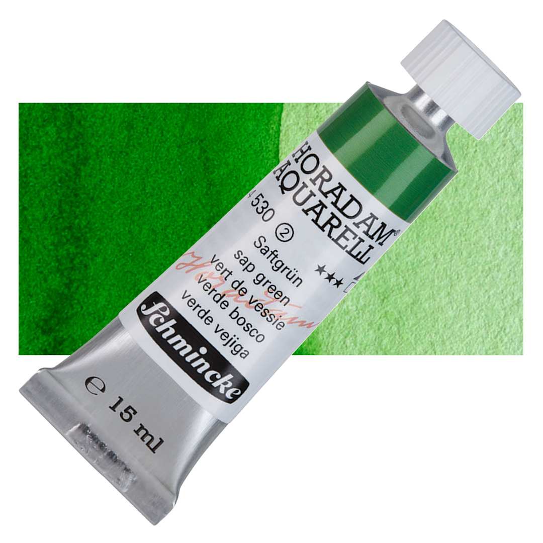 Open in modal - Schmincke Horadam Aquarell Watercolor - Sap Green, 15 ml tube and swatch